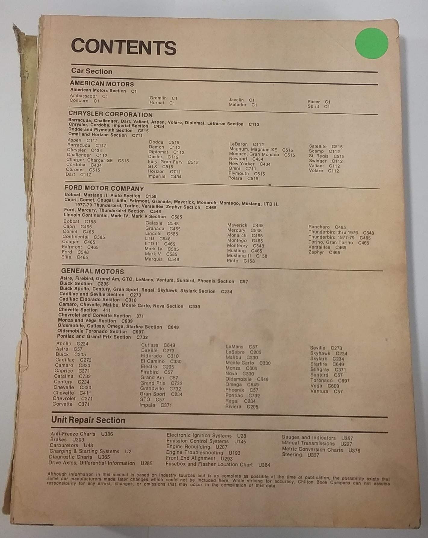 Chilton's Auto Repair Manual, 1972-1979