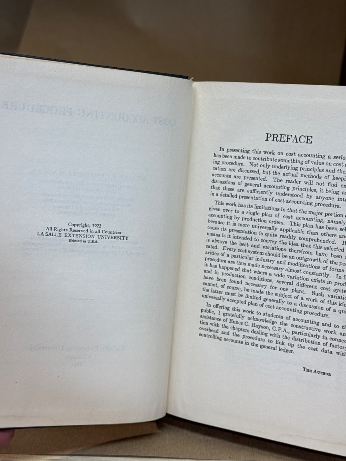 Cost Accounting Procedure by William B. Castenholz - copyright page showing 1923 details