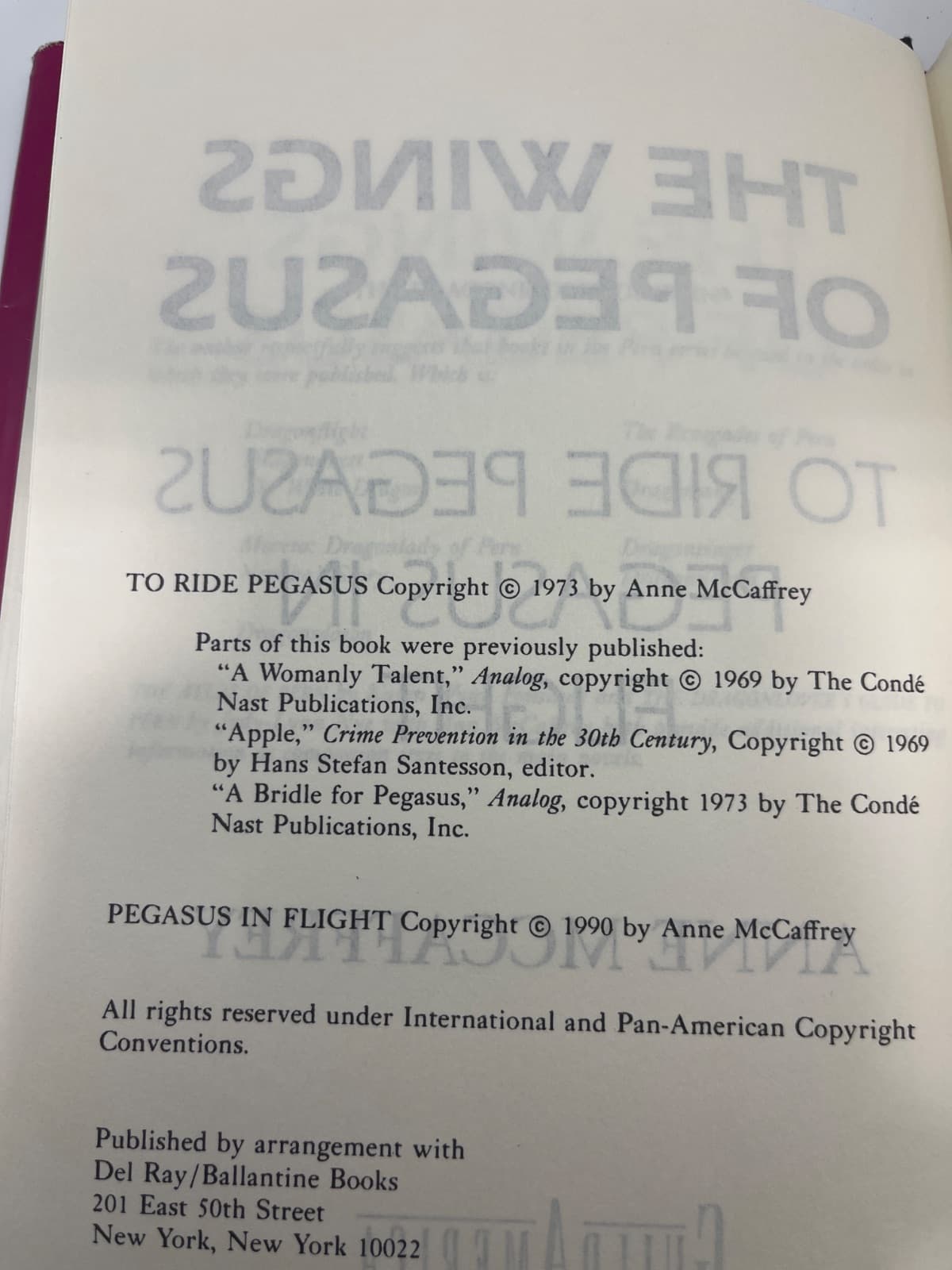 The Talents Saga - The Wings of Pegasus & Pegasus in Space - Anne McCaffrey - HCDJ BCE by Anne McCaffrey - copyright page showing publication details