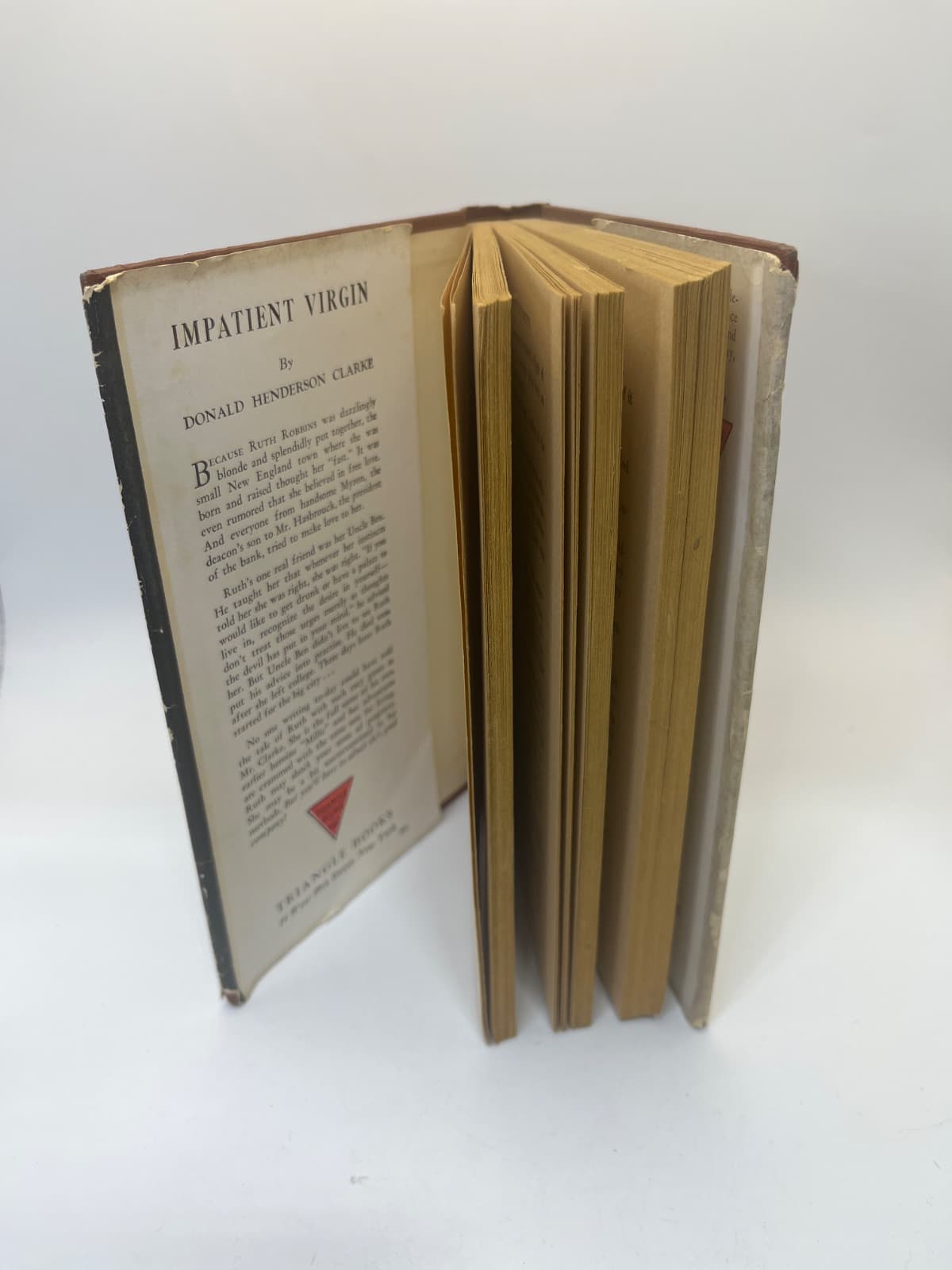 Impatient Virgin by Donald Henderson Clarke - quarter view showing binding condition