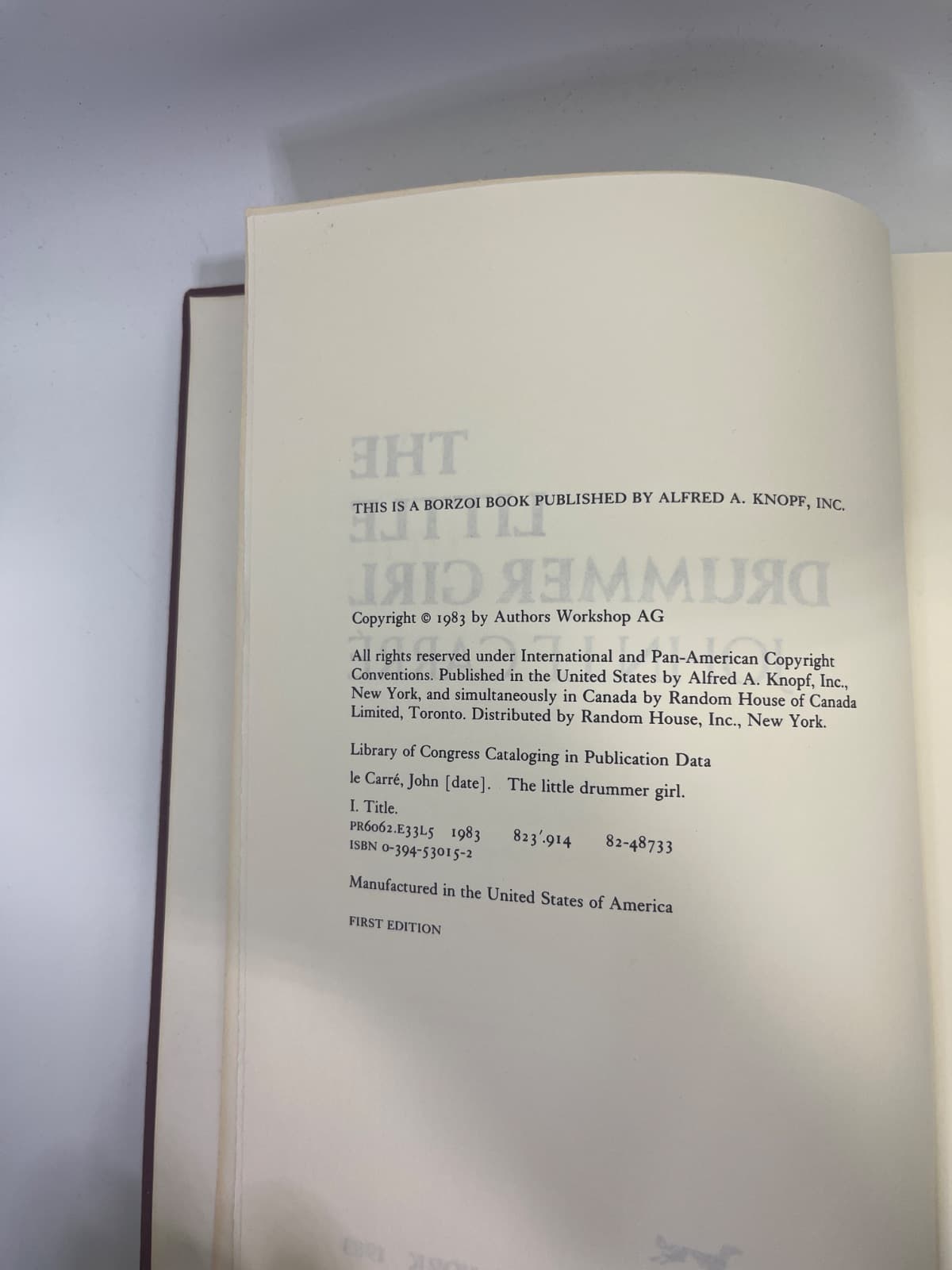 The Little Drummer Girl by John le Carré - copyright page showing 1983 details