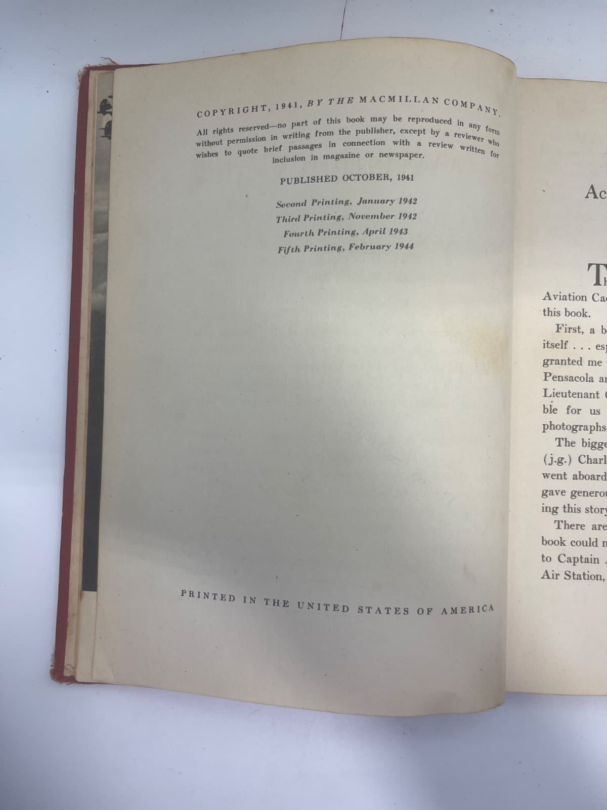 Aviation Cadet: Dick Hilton Wins His Wings at Pensacola by Henry B. Lent - copyright page showing 1944 details