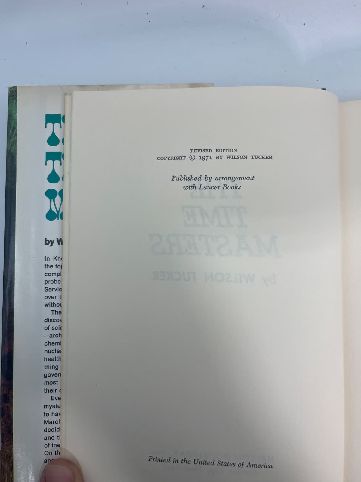 The Time Masters by Wilson Tucker - copyright page showing 1971 details