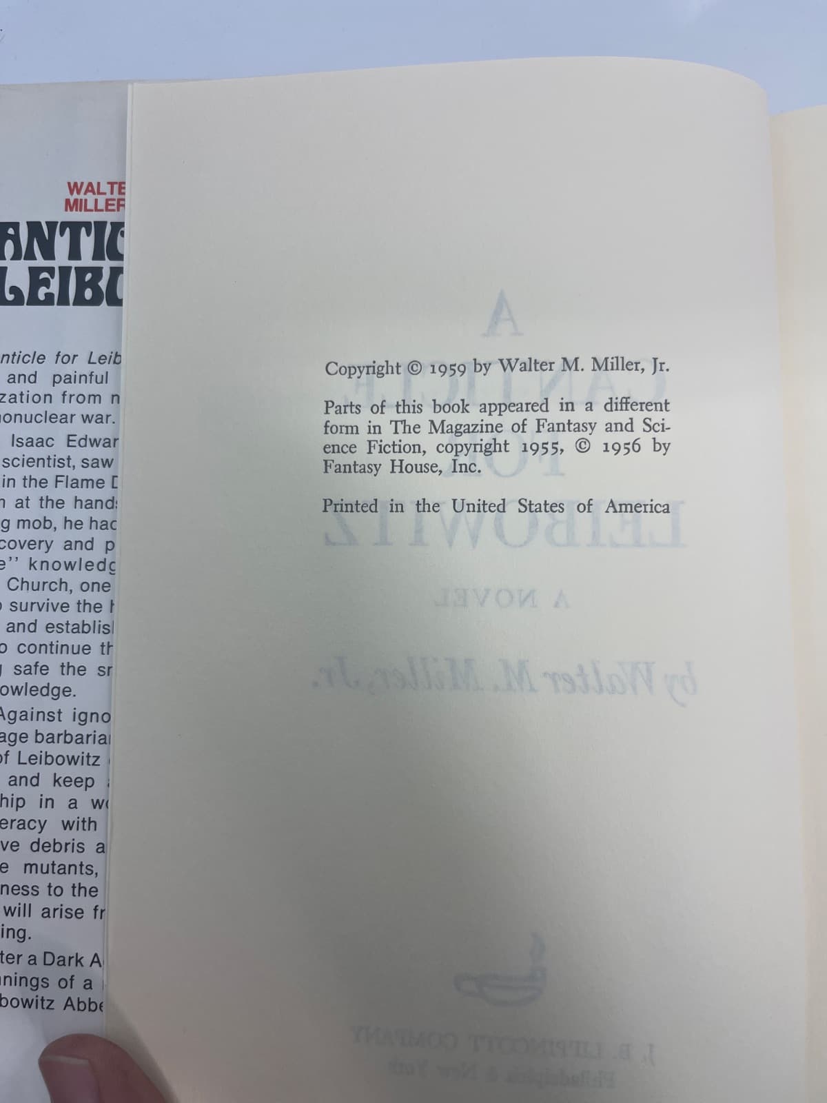 A Canticle for Leibowitz by Walter M. Miller, Jr. - copyright page showing 1959 details