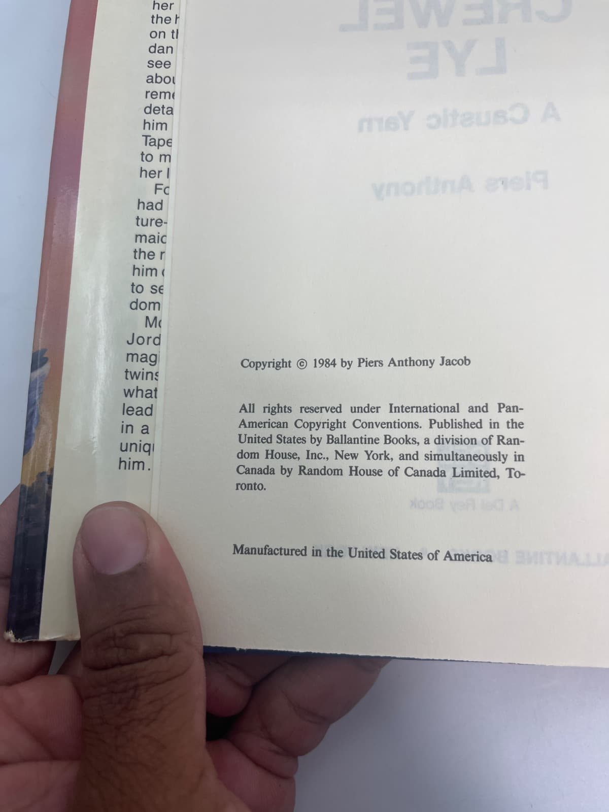 Crewel Lye: A Caustic Yarn by Piers Anthony - copyright page showing 1984 details