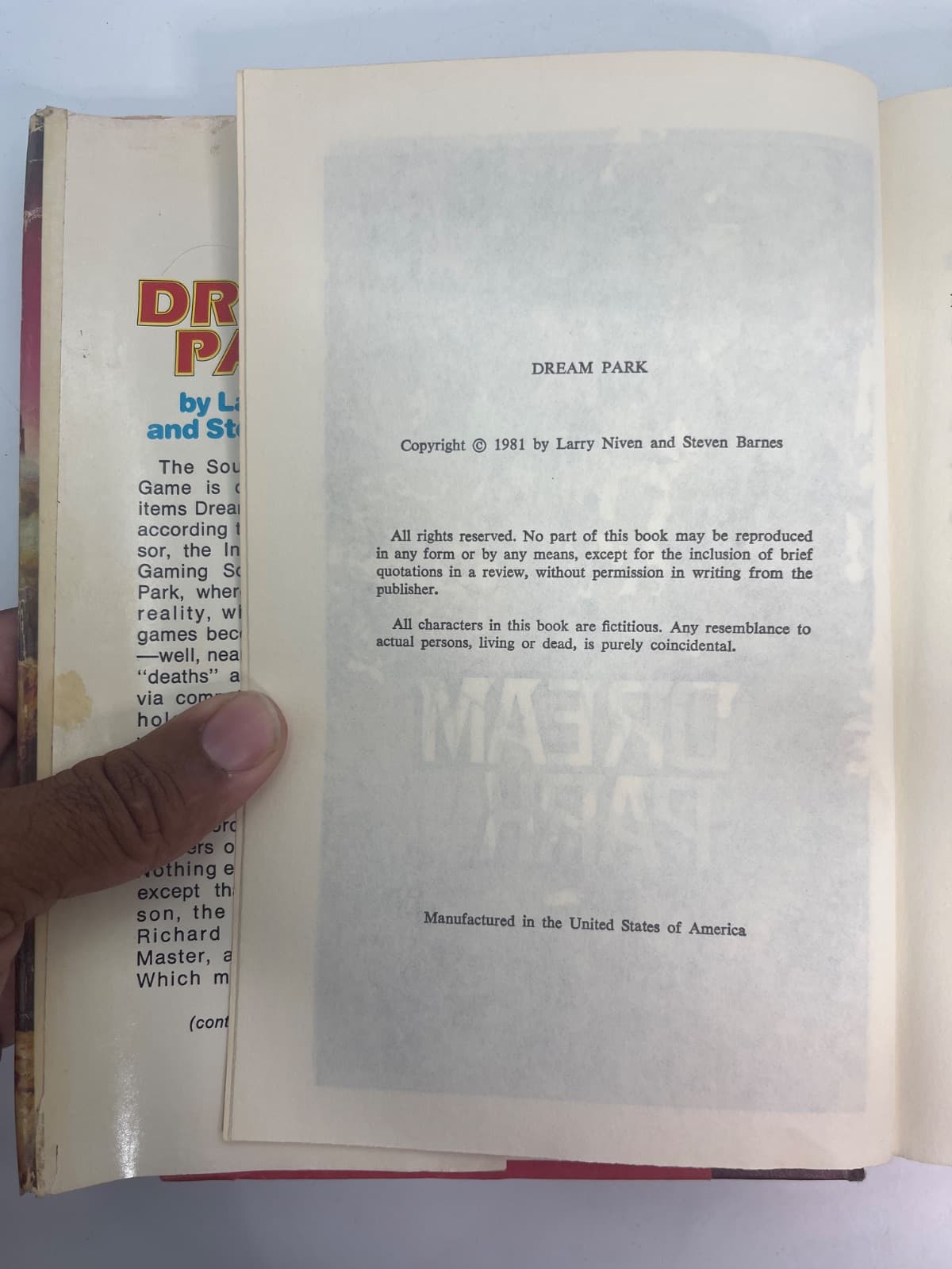 Dream Park - BCE by Larry Niven and Steven Barnes - copyright page showing 1981 details