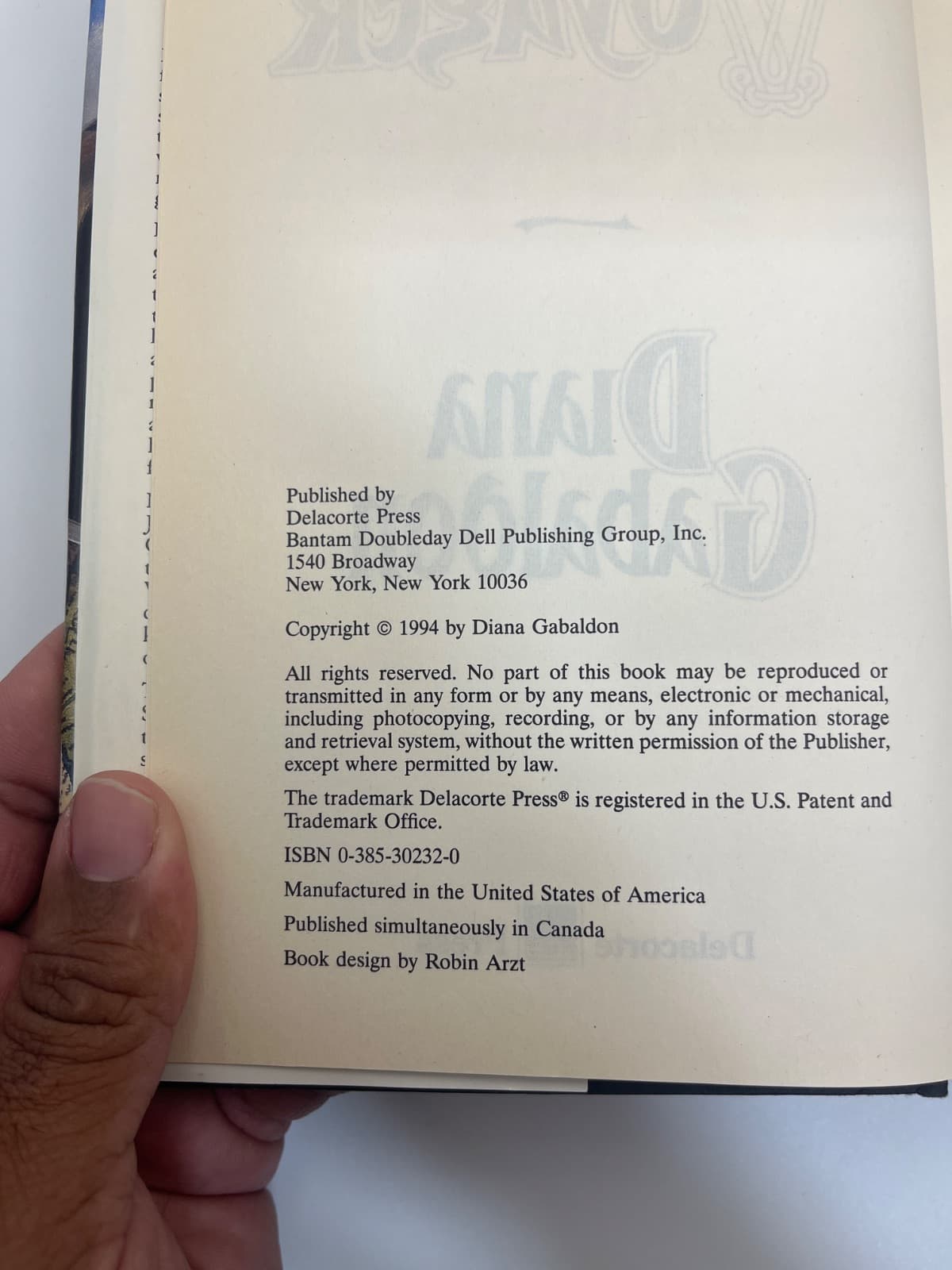 Voyager - BCE - Original Cover by Diana Gabaldon - copyright page showing 1994 details