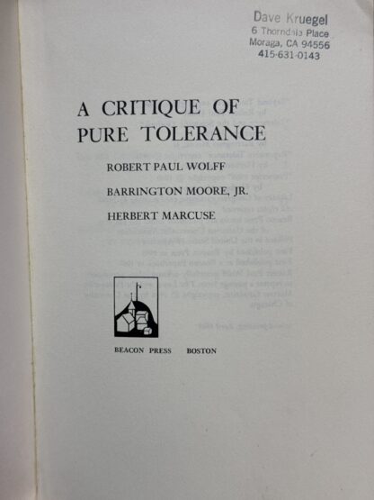 A Critique of Pure Tolerance Wolff, Robert Paul - Image 3