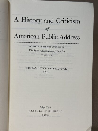 A History and Criticism of American Public Address, Volume I [Hardcover] 1960 - Image 2