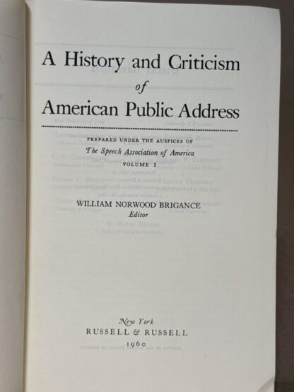 A History and Criticism of American Public Address, Volume I [Hardcover] 1960 - Image 2