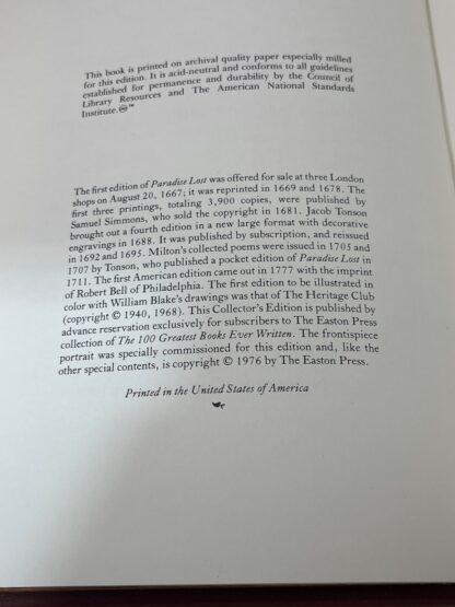 Paradise Lost - Milton - Easton Press(1976) - Image 3