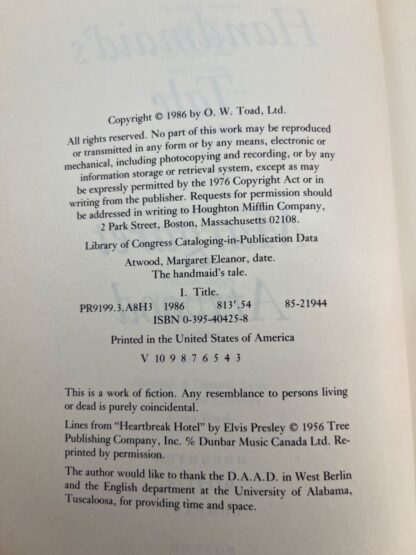 The Handmaid's Tale - Atwood - 1st US Edition/3rd Print - SIGNED - Image 8