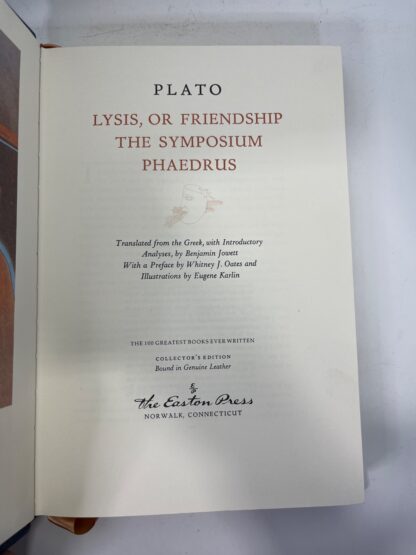 Dialogues on Love and Friendship: Lysis, Symposium, Phaedrus - EASTON PRESS - Image 5