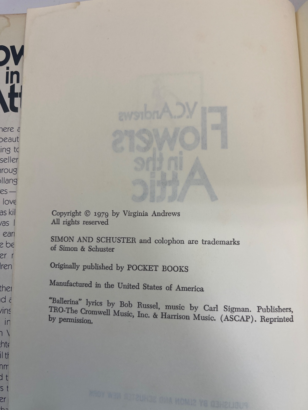 Flowers in the Attic - Book Club Edition - Water Damage - Image 8