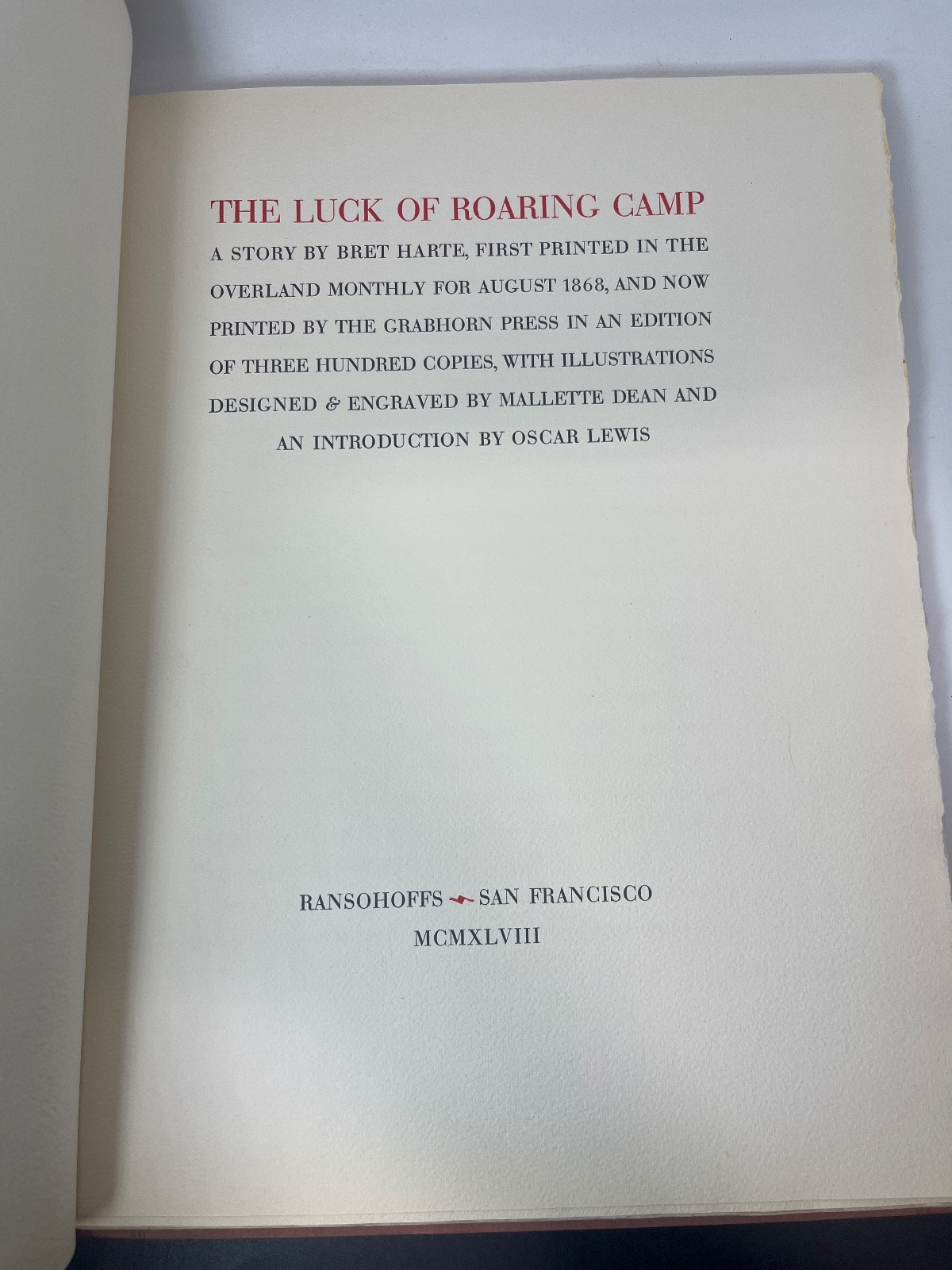 The Luck of Roaring Camp - Grabhorn Press -1948 Reprint - Cover
