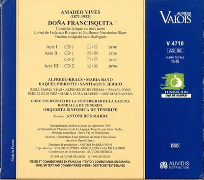 Vives 'Dona Francisquita' 3-Act Lyric Comedy. (Alfredo Kraus Maria Bayo Et Al. Chorus & Symph - Image 3